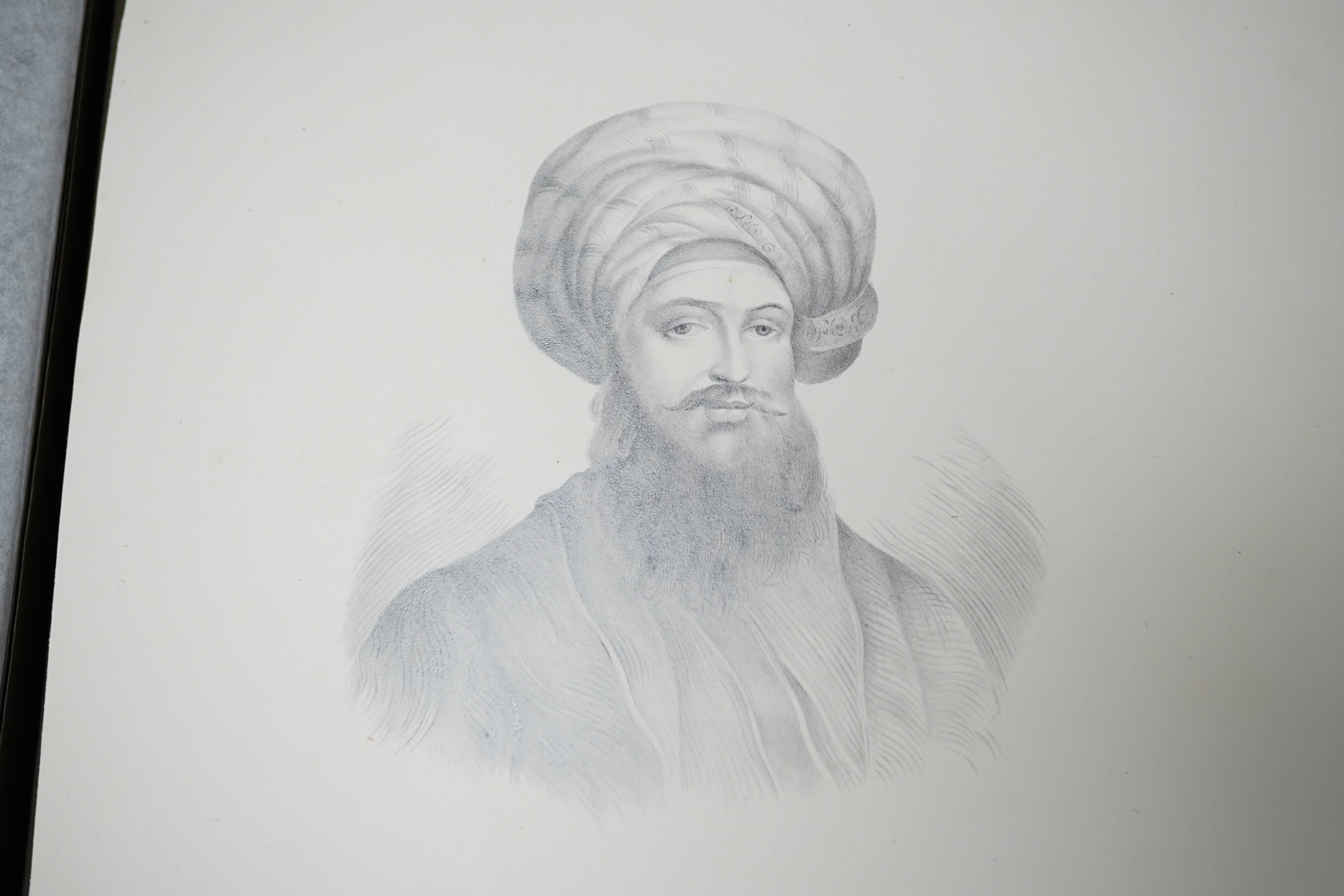 A 19th century album of pencil sketches, portraits of notable figures, to include Charles I, each unsigned, sketch book 34 x 28cm. Condition - sketches generally good condition, book - front cover detached